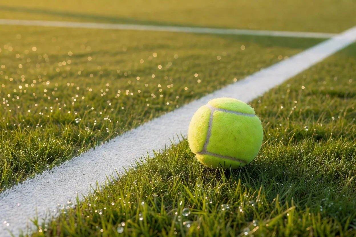 Trofeo plateado de Wimbledon sobre hierba cortada con reflejos de luz