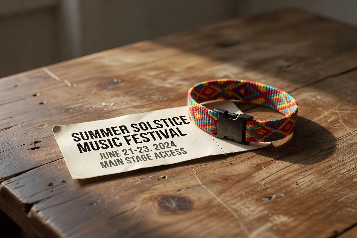 Dos entradas y un abono de festival sobre una mesa, decisión de presupuesto