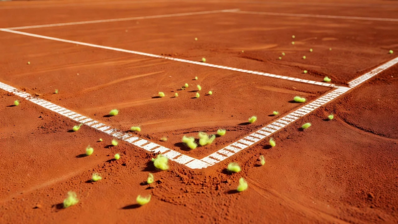 cancha central de tierra batida del Mutua Madrid Open con líneas blancas recién pintadas