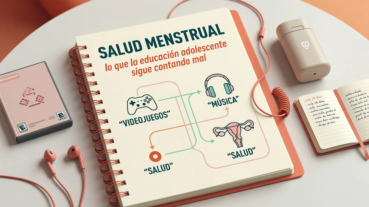 Adolescentes en círculo conversando sobre ciclo menstrual con dibujos en una pizarra