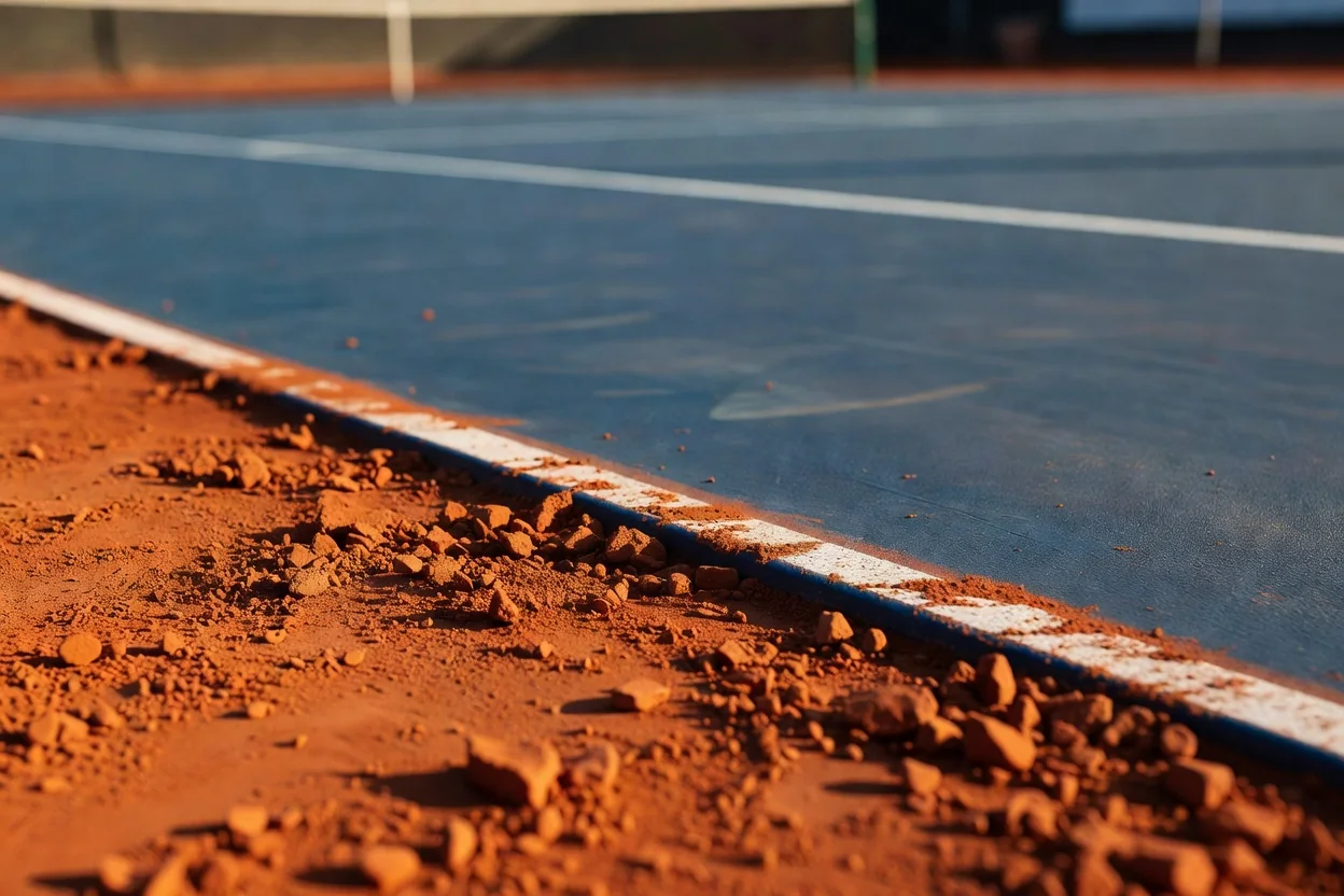pista de tenis de hierba verde con líneas blancas recién pintadas y red en el centro